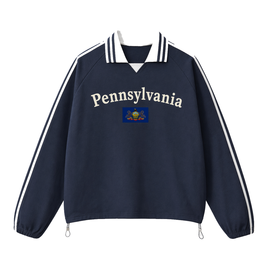 Collection 6 Pennsylvania Contrast Striped Lapel Collar Sweatshirt - Royal Blue front