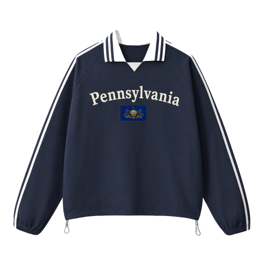 Collection 6 Pennsylvania Contrast Striped Lapel Collar Sweatshirt - Royal Blue front