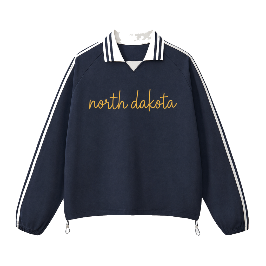 Collection 3 North Dakota Contrast Striped Lapel Collar Sweatshirt - Royal Blue front