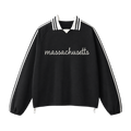 Collection 3 Massachusetts Contrast Striped Lapel Collar Sweatshirt - Black front