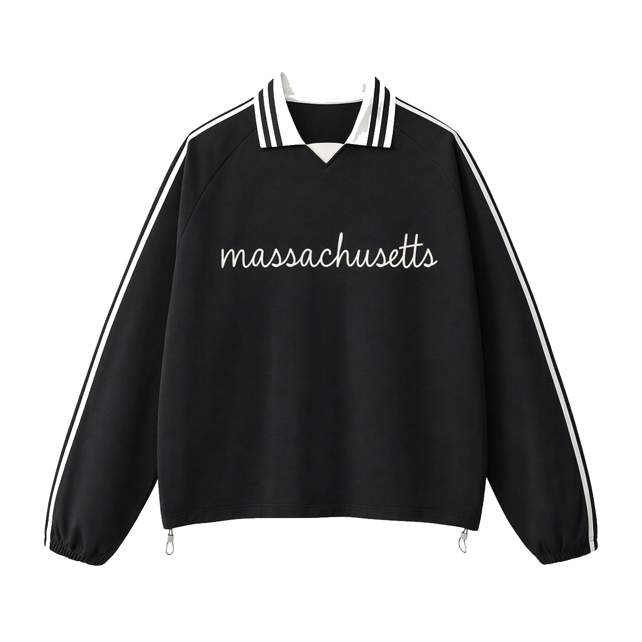 Collection 3 Massachusetts Contrast Striped Lapel Collar Sweatshirt - Black front