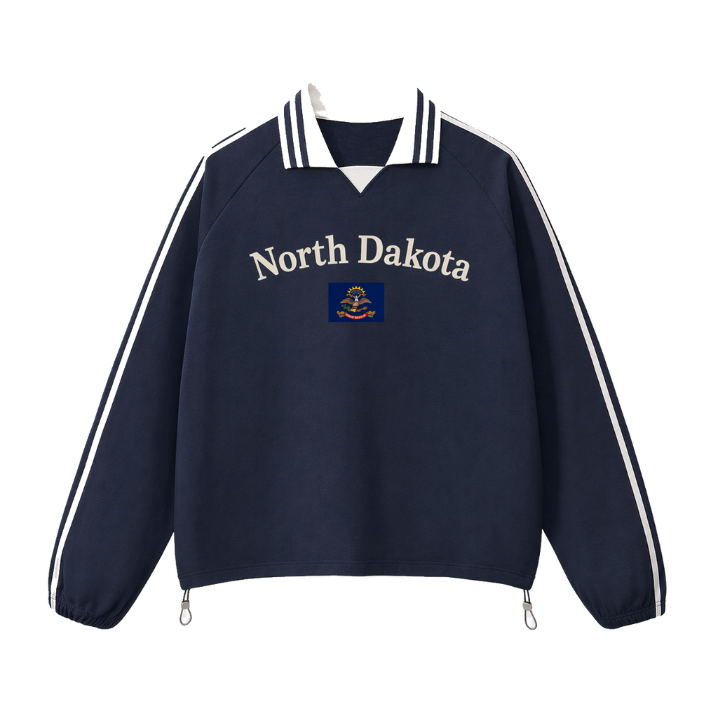 Collection 6 North Dakota Contrast Striped Lapel Collar Sweatshirt - Royal Blue front