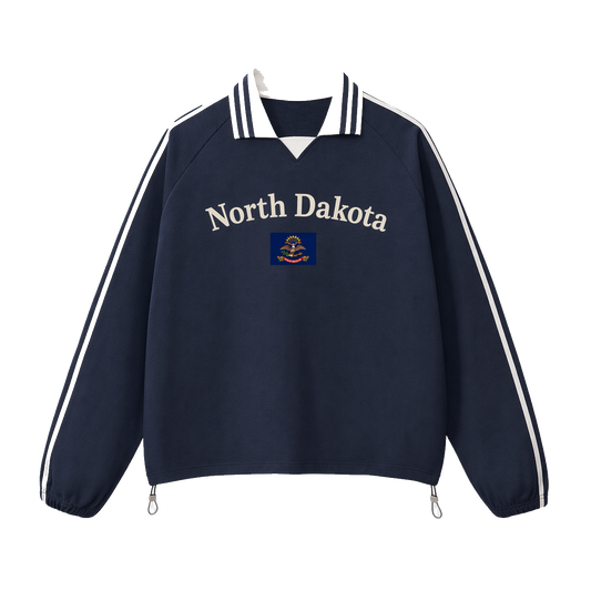Collection 6 North Dakota Contrast Striped Lapel Collar Sweatshirt - Royal Blue front