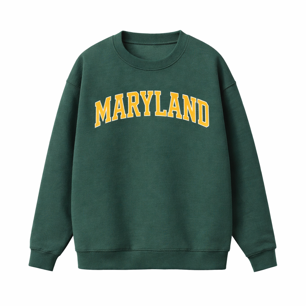 Collection 1 Maryland Essential Heavyweight Crewneck Sweatshirt - Dark Green front