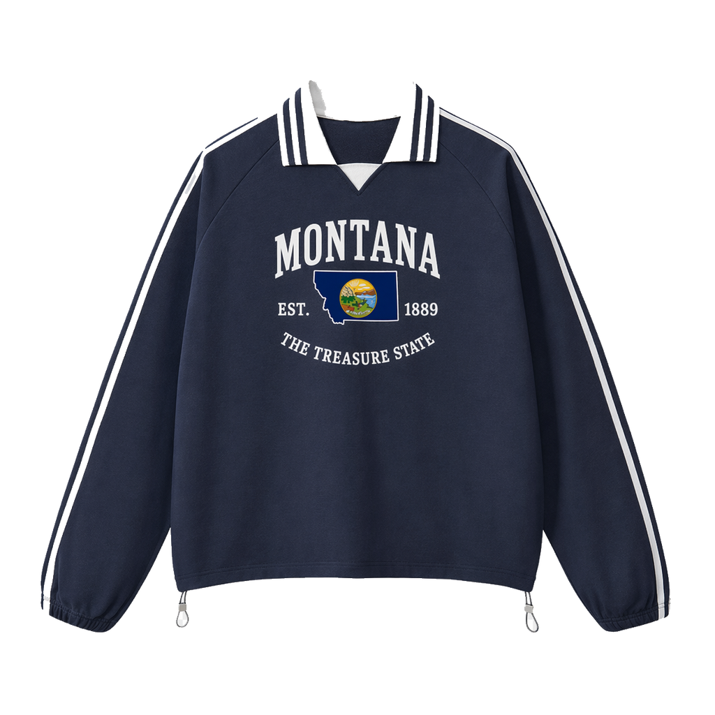 Collection 8 Montana Contrast Striped Lapel Collar Sweatshirt - Royal Blue front