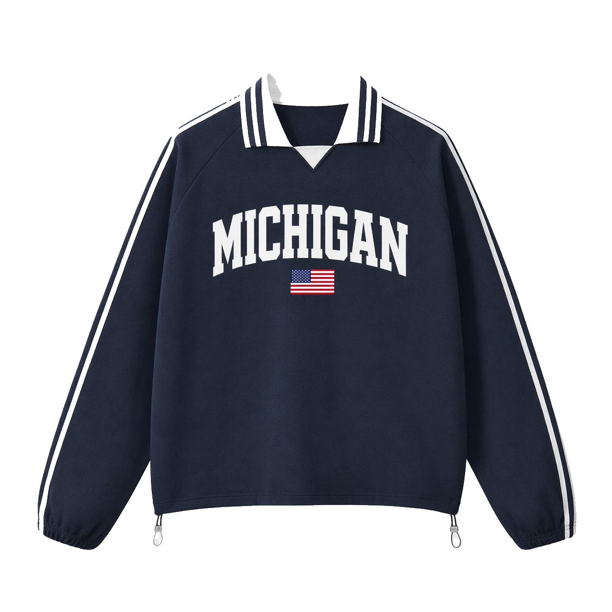 Collection 2 Michigan Contrast Striped Lapel Collar Sweatshirt - Royal Blue front