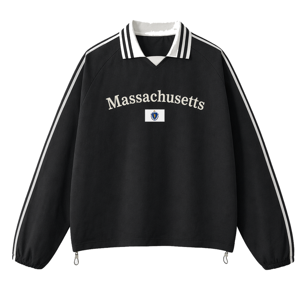 Collection 6 Massachusetts Contrast Striped Lapel Collar Sweatshirt - Black front