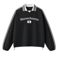 Collection 6 Massachusetts Contrast Striped Lapel Collar Sweatshirt - Black front