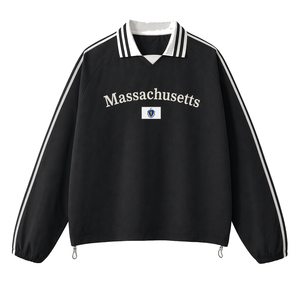 Collection 6 Massachusetts Contrast Striped Lapel Collar Sweatshirt - Black front