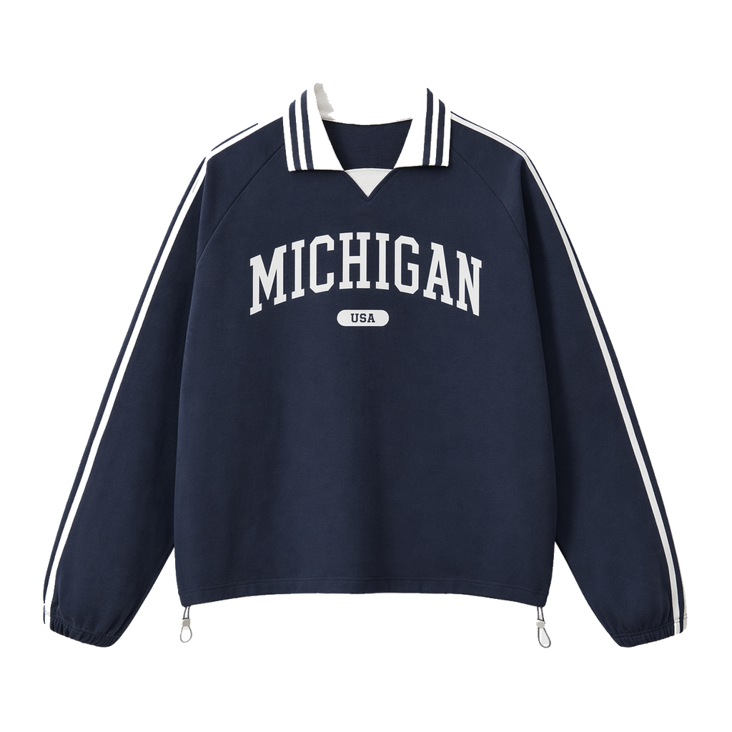 Collection 4 Michigan Contrast Striped Lapel Collar Sweatshirt - Royal Blue front
