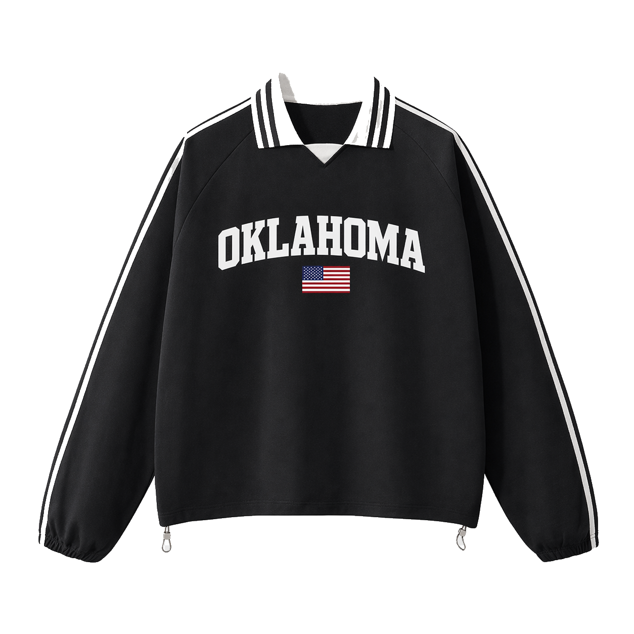 Collection 2 Oklahoma Contrast Striped Lapel Collar Sweatshirt - Black front
