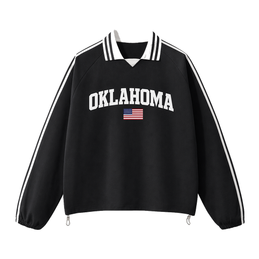 Collection 2 Oklahoma Contrast Striped Lapel Collar Sweatshirt - Black front