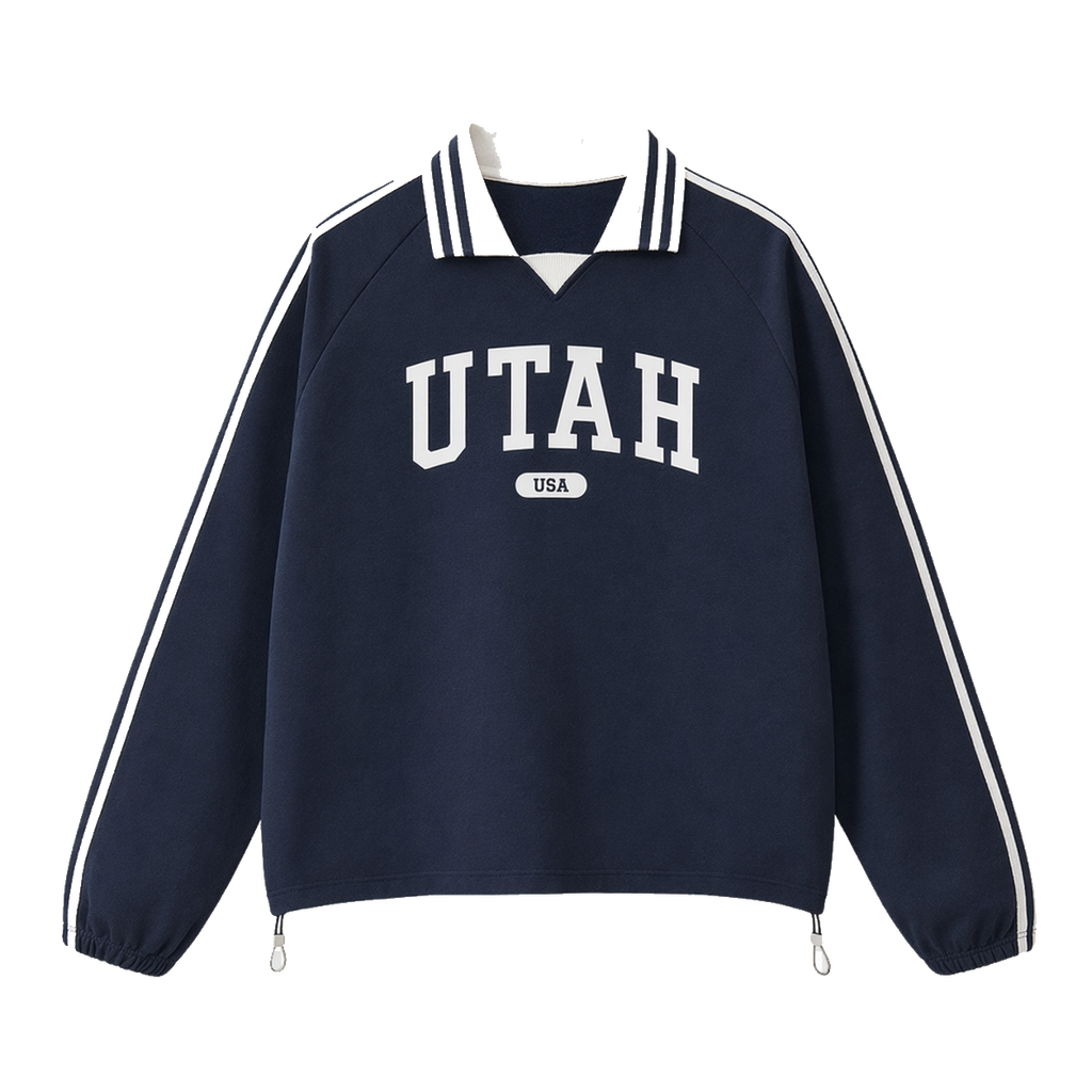 Collection 4 Utah Contrast Striped Lapel Collar Sweatshirt - Royal Blue front