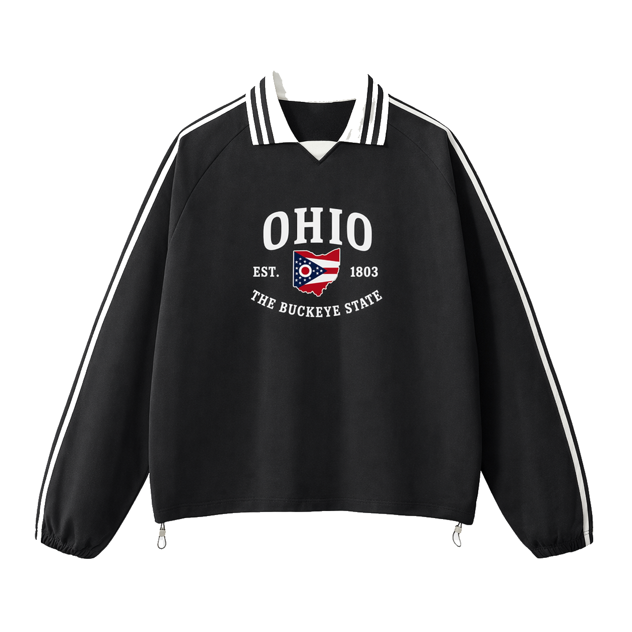 Collection 8 Ohio Contrast Striped Lapel Collar Sweatshirt - Black front