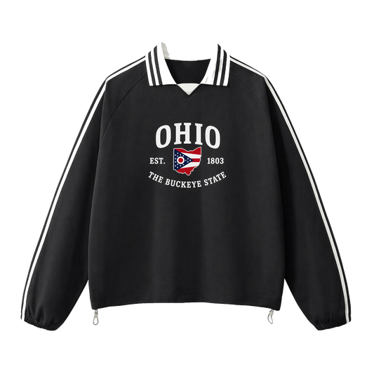 Collection 8 Ohio Contrast Striped Lapel Collar Sweatshirt - Black front