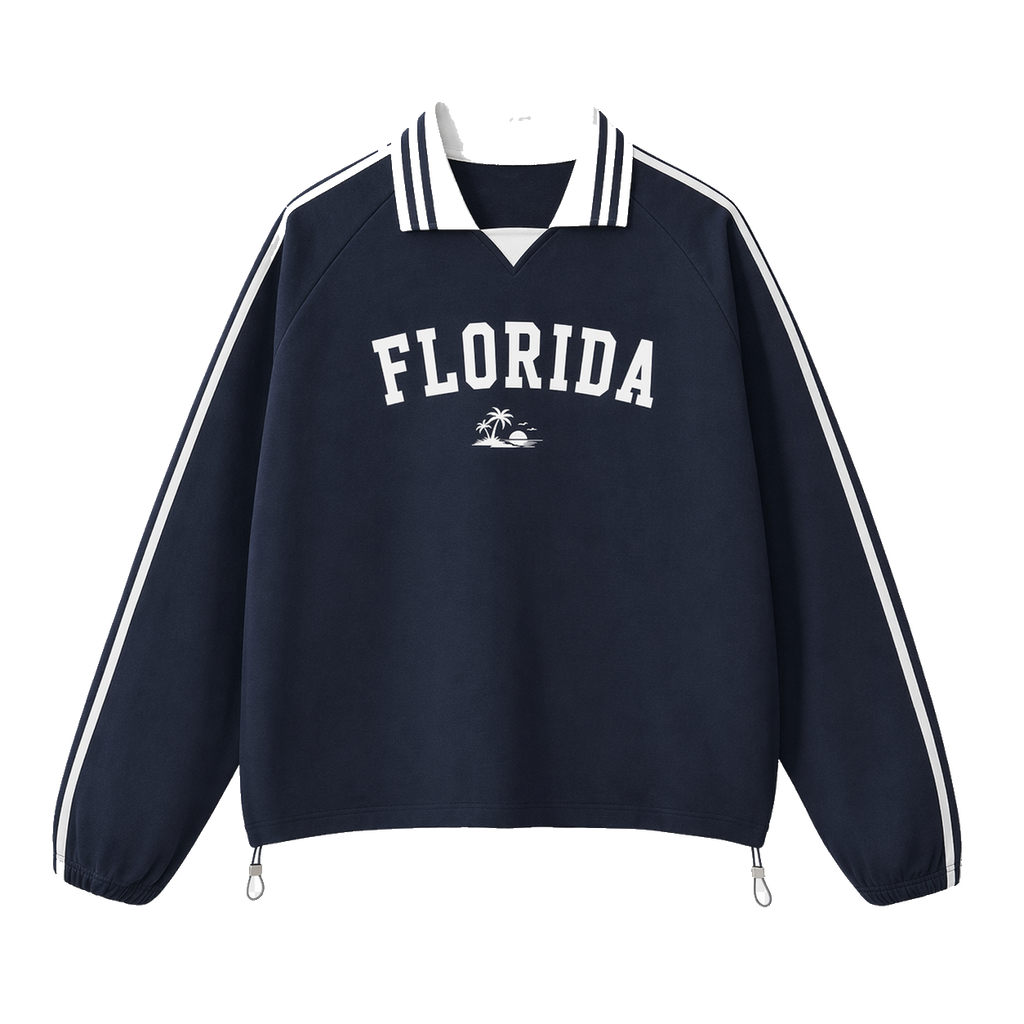 Collection 9 Florida Contrast Striped Lapel Collar Sweatshirt - Royal Blue front