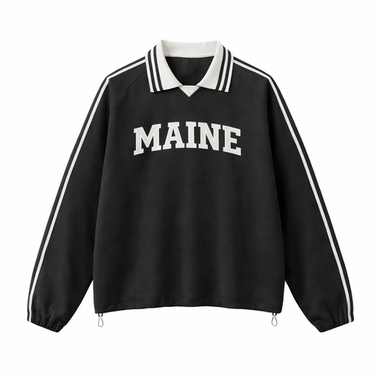 Collection 1 Maine Contrast Striped Lapel Collar Sweatshirt - Black front