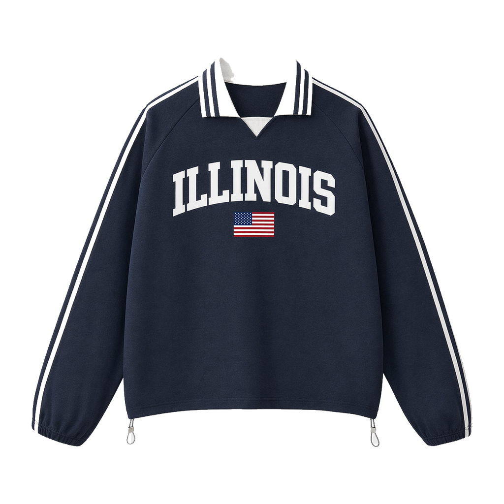 Collection 2 Illinois Contrast Striped Lapel Collar Sweatshirt - Royal Blue front