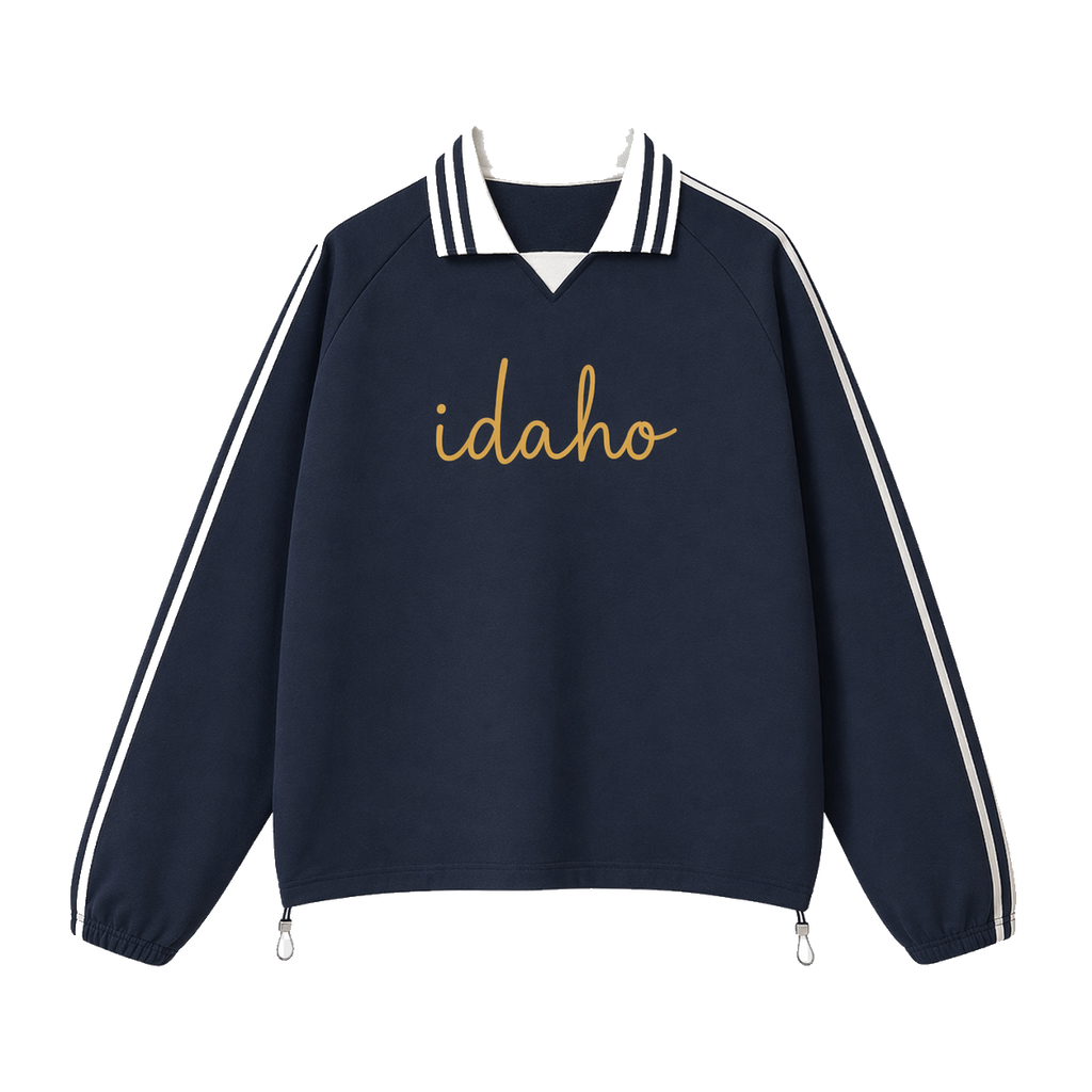 Collection 3 Idaho Contrast Striped Lapel Collar Sweatshirt - Royal Blue front