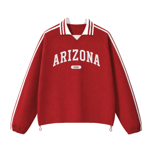 Collection 4 Arizona Contrast Striped Lapel Collar Sweatshirt - Red front