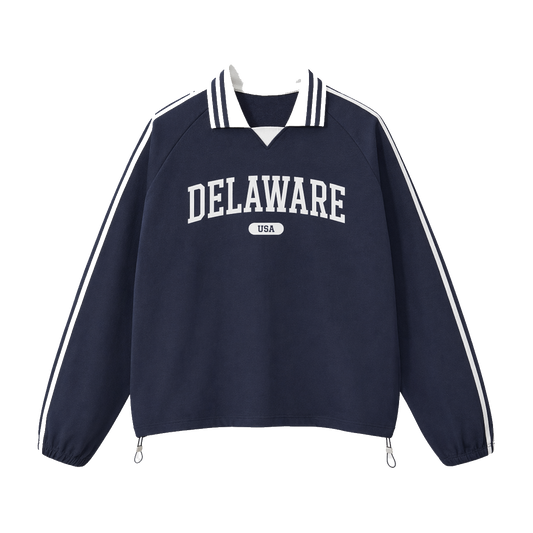 Collection 4 Delaware Contrast Striped Lapel Collar Sweatshirt - Royal Blue front