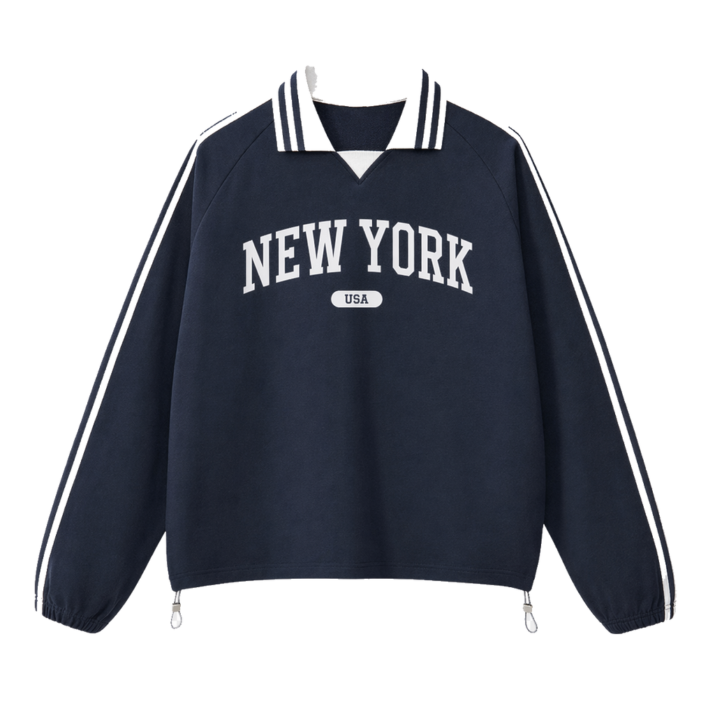 Collection 4 New York Contrast Striped Lapel Collar Sweatshirt - Royal Blue front