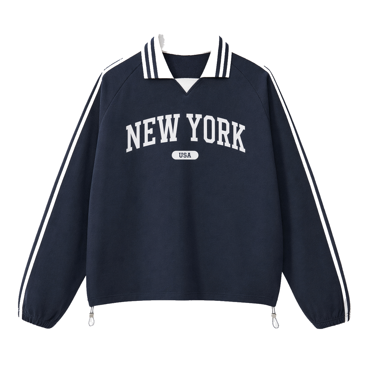 Collection 4 New York Contrast Striped Lapel Collar Sweatshirt - Royal Blue front
