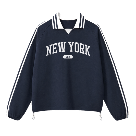 Collection 4 New York Contrast Striped Lapel Collar Sweatshirt - Royal Blue front