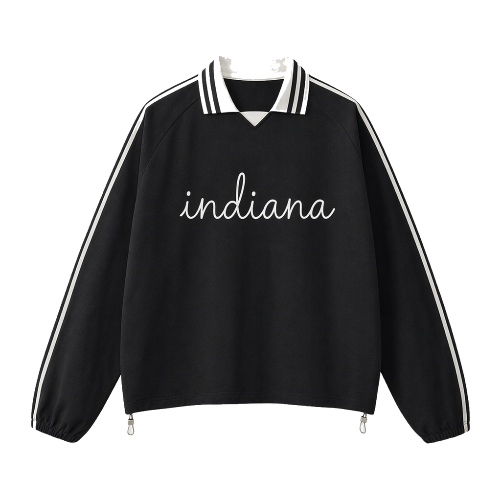 Collection 3 Indiana Contrast Striped Lapel Collar Sweatshirt - Black front