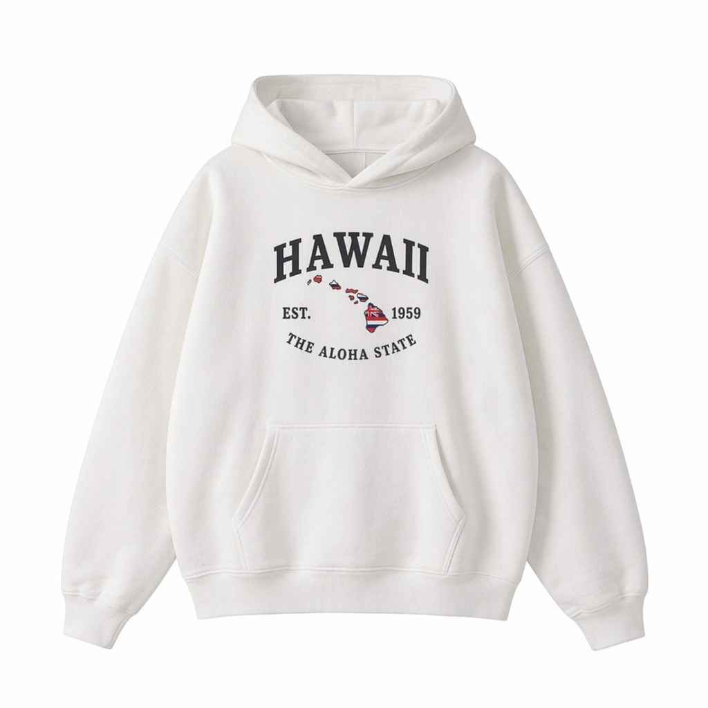 Collection 8 Hawaii Oversize Fleeced Hoodie - White front