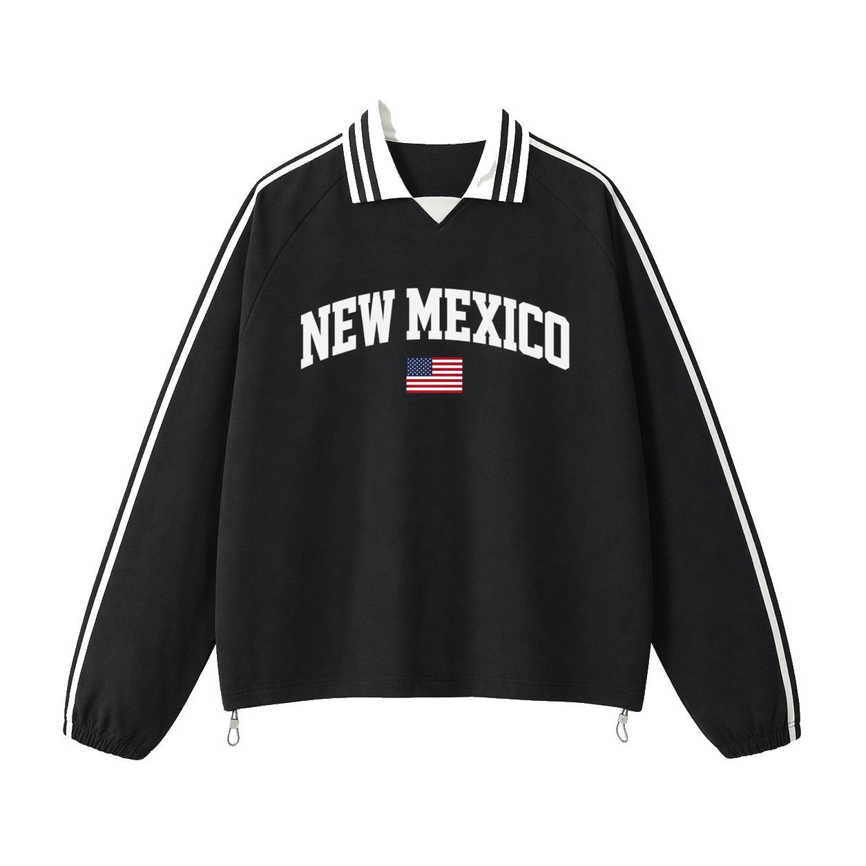 Collection 2 New Mexico Contrast Striped Lapel Collar Sweatshirt - Black front