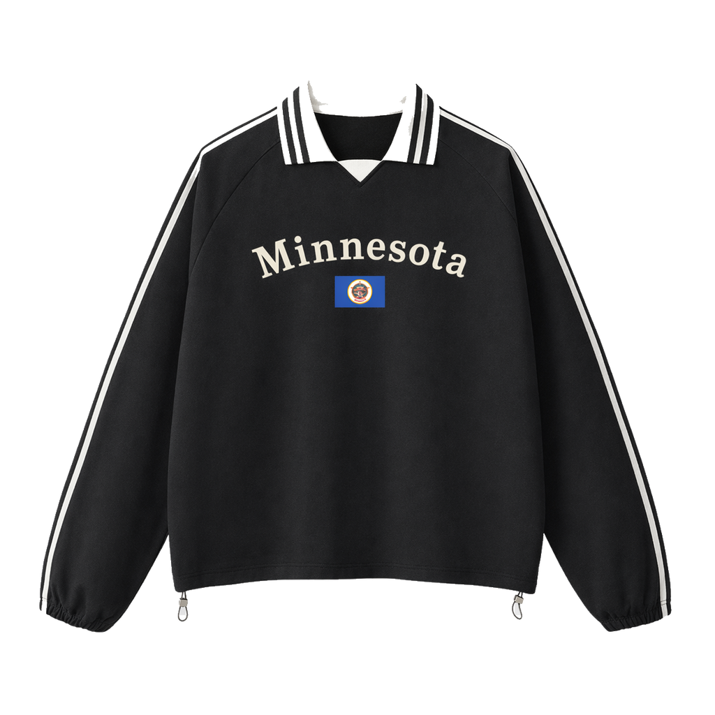 Collection 6 Minnesota Contrast Striped Lapel Collar Sweatshirt - Black front