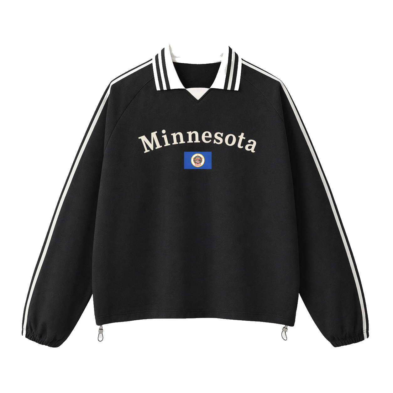 Collection 6 Minnesota Contrast Striped Lapel Collar Sweatshirt - Black front