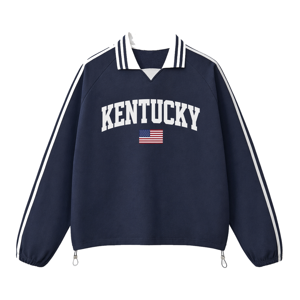 Collection 2 Kentucky Contrast Striped Lapel Collar Sweatshirt - Royal Blue front
