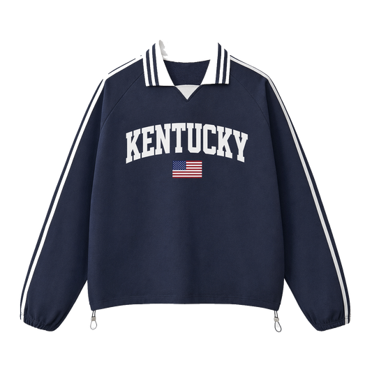 Collection 2 Kentucky Contrast Striped Lapel Collar Sweatshirt - Royal Blue front