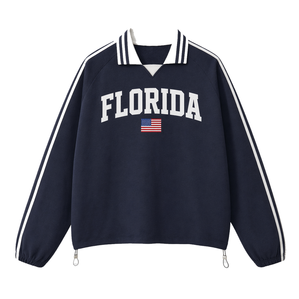 Collection 2 Florida Contrast Striped Lapel Collar Sweatshirt - Royal Blue front
