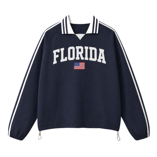 Collection 2 Florida Contrast Striped Lapel Collar Sweatshirt - Royal Blue front