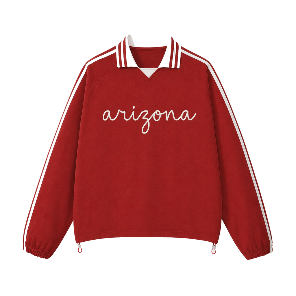 Collection 3 Arizona Contrast Striped Lapel Collar Sweatshirt - Red front