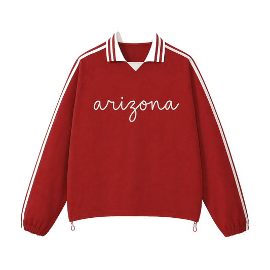 Collection 3 Arizona Contrast Striped Lapel Collar Sweatshirt - Red front