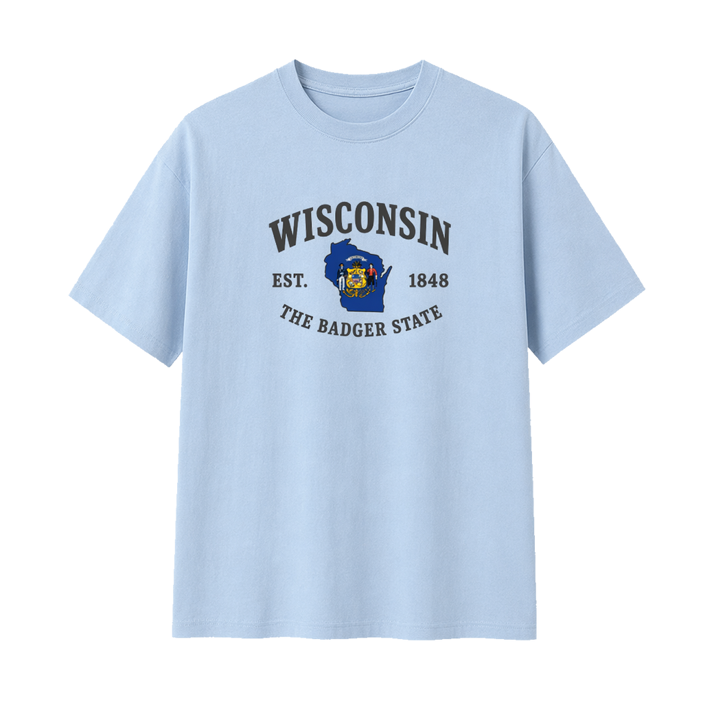 Collection 8 Wisconsin Essential Cotton T-Shirt - Light Blue front