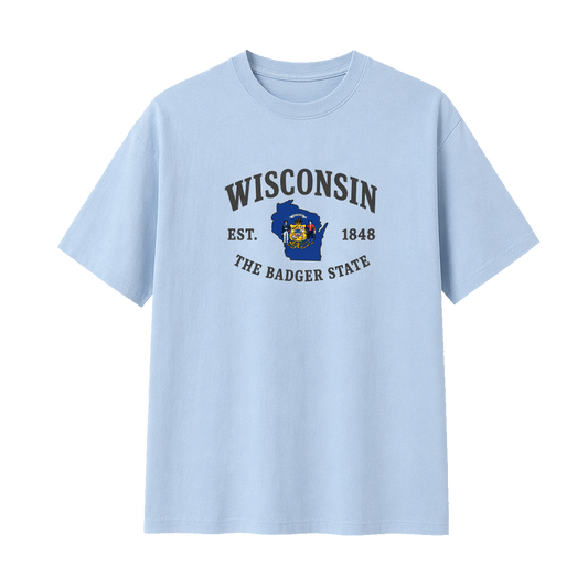 Collection 8 Wisconsin Essential Cotton T-Shirt - Light Blue front