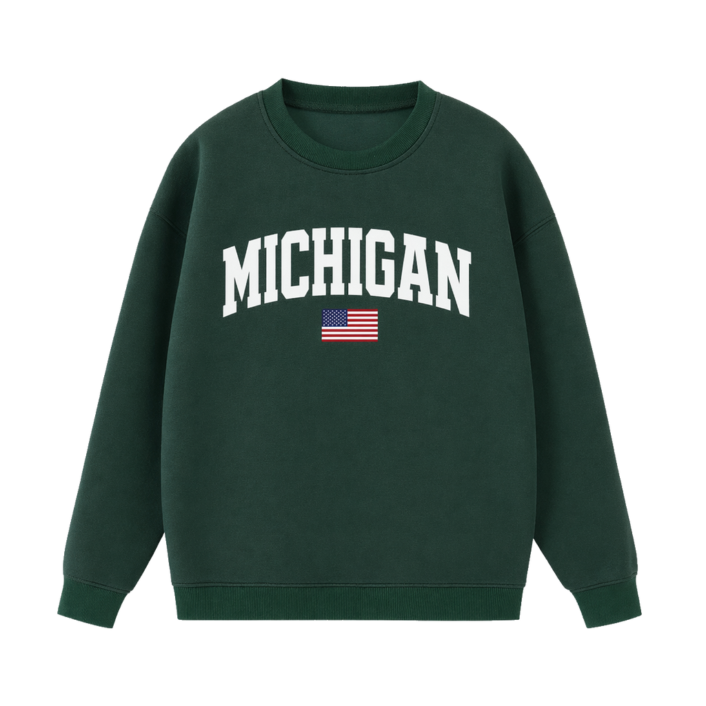 Collection 2 Michigan Essential Heavyweight Crewneck Sweatshirt - Dark Green front