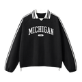 Collection 4 Michigan Contrast Striped Lapel Collar Sweatshirt - Black front