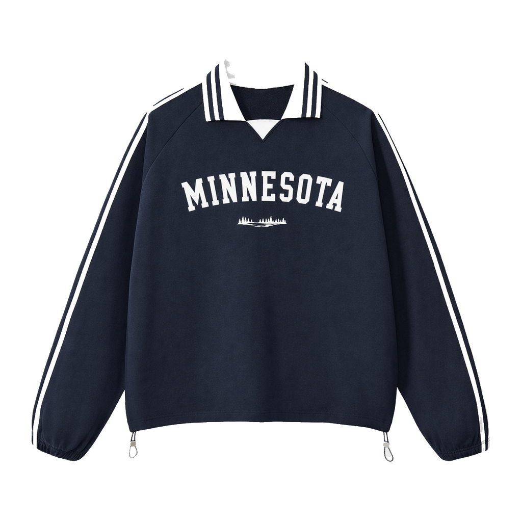 Collection 9 Minnesota Contrast Striped Lapel Collar Sweatshirt - Royal Blue front