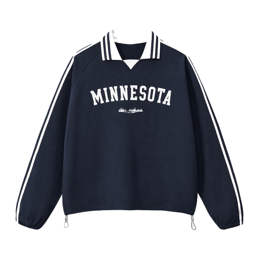 Collection 9 Minnesota Contrast Striped Lapel Collar Sweatshirt - Royal Blue front