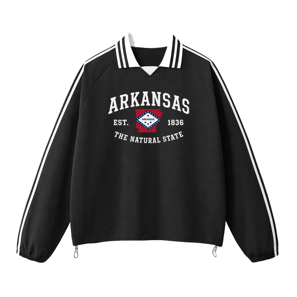 Collection 8 Arkansas Contrast Striped Lapel Collar Sweatshirt - Black front