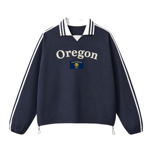 Collection 6 Oregon Contrast Striped Lapel Collar Sweatshirt - Royal Blue front