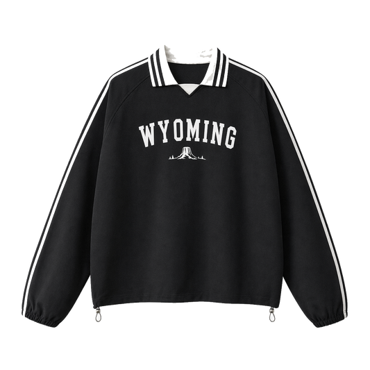 Collection 9 Wyoming Contrast Striped Lapel Collar Sweatshirt - Black front