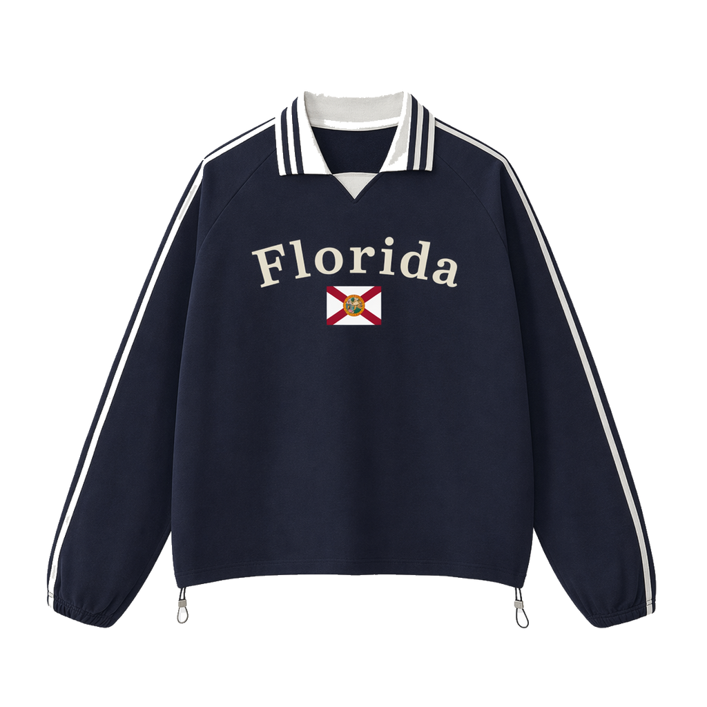 Collection 6 Florida Contrast Striped Lapel Collar Sweatshirt - Royal Blue front