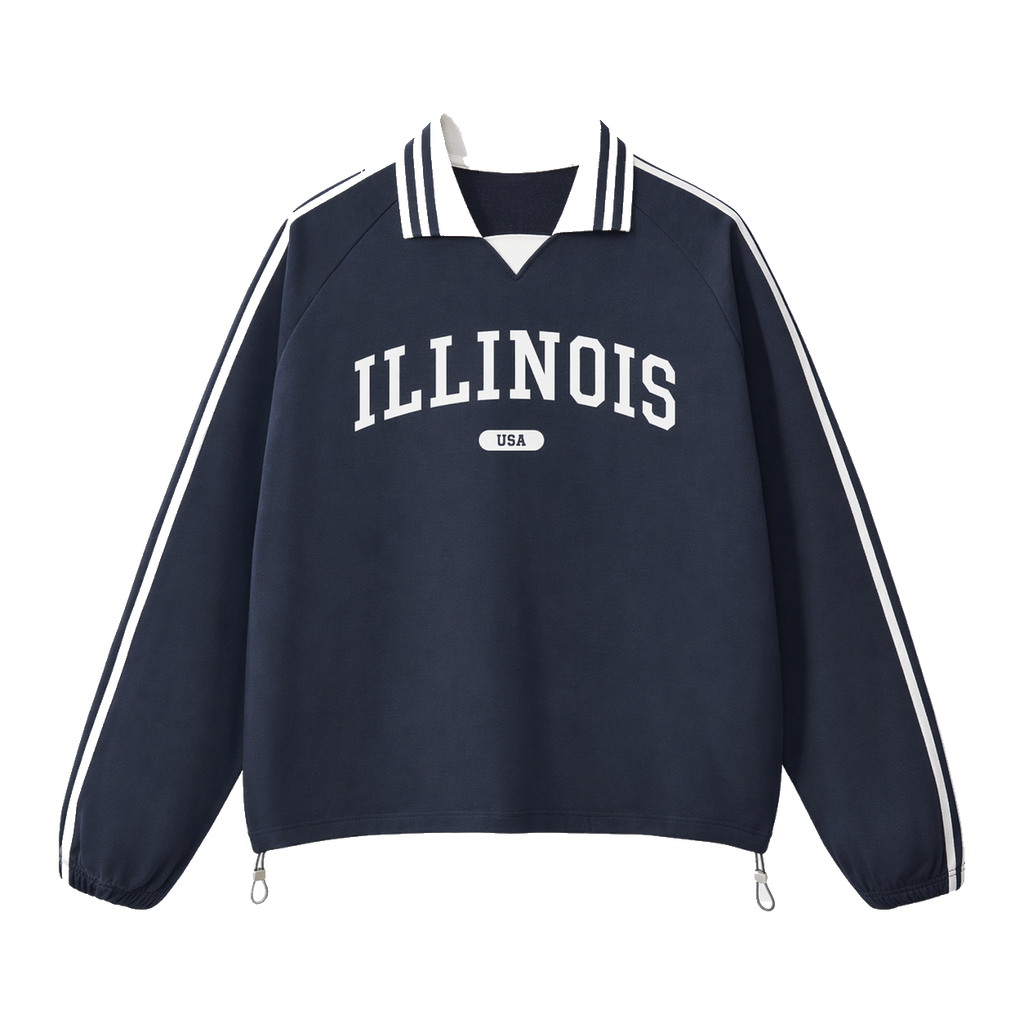 Collection 4 Illinois Contrast Striped Lapel Collar Sweatshirt - Royal Blue front